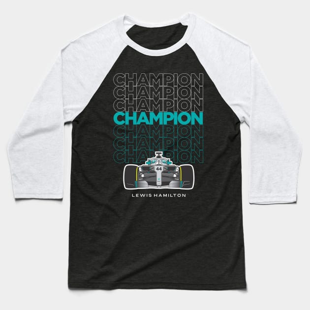 Lewis Hamilton Champion Baseball T-Shirt by jaybeetee